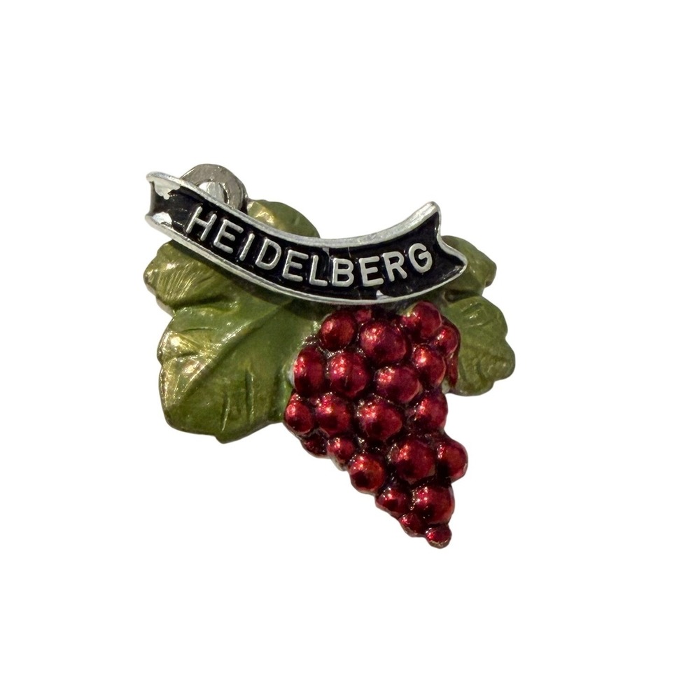 Vintage Heidelberg Germany Souvenir Red Grape Cluster Enamel Brooch Pin 1 Inch
